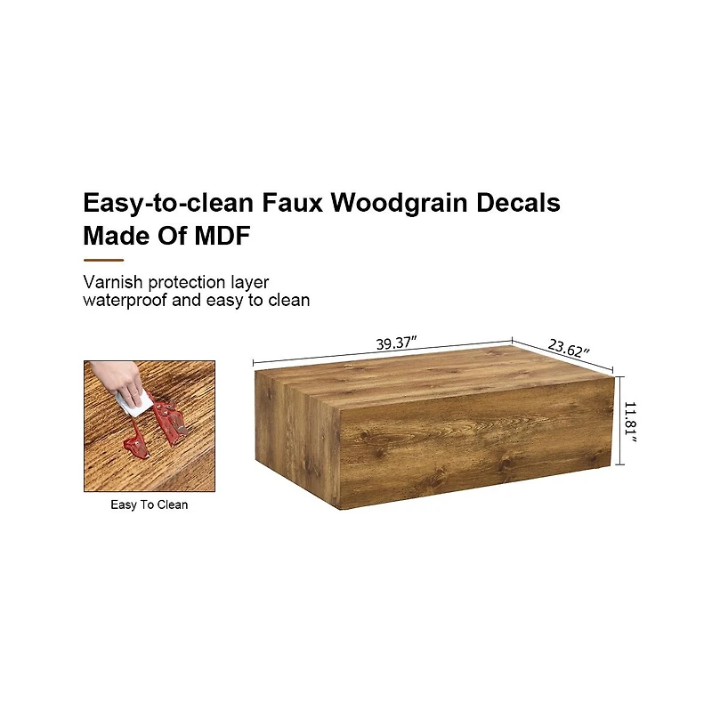 Streamdale Furniture Modern Mdf coffee table with wood texture pattern -39.37x23.62x11.81 inches - stylish and durable design