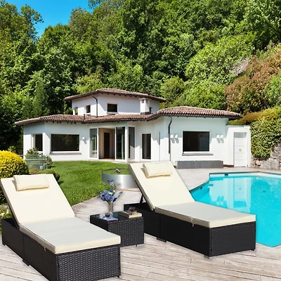 Streamdale 3-Piece Outdoor Chaise Lounge Set with Glass Table
