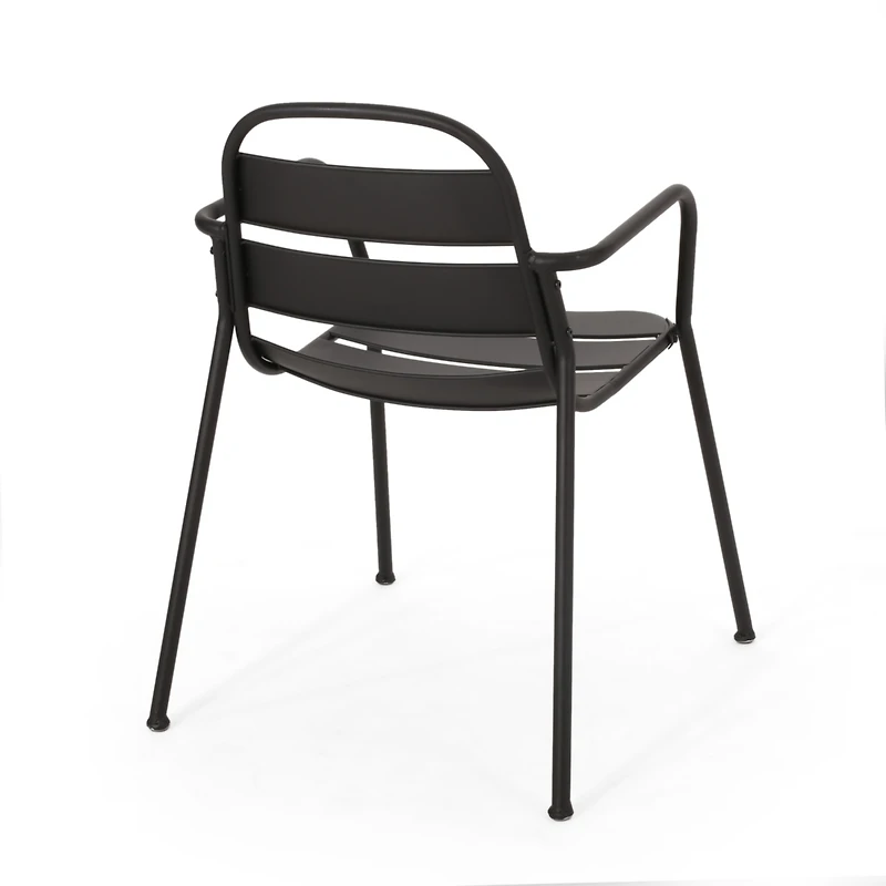 Modern Bistro Set: Curved Frames, Open Slats, Round Table, Matte Finish