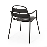 Modern Bistro Set: Curved Frames, Open Slats, Round Table, Matte Finish