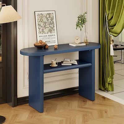 Streamdale Navy Console Table with Rounded Edges and Shelf