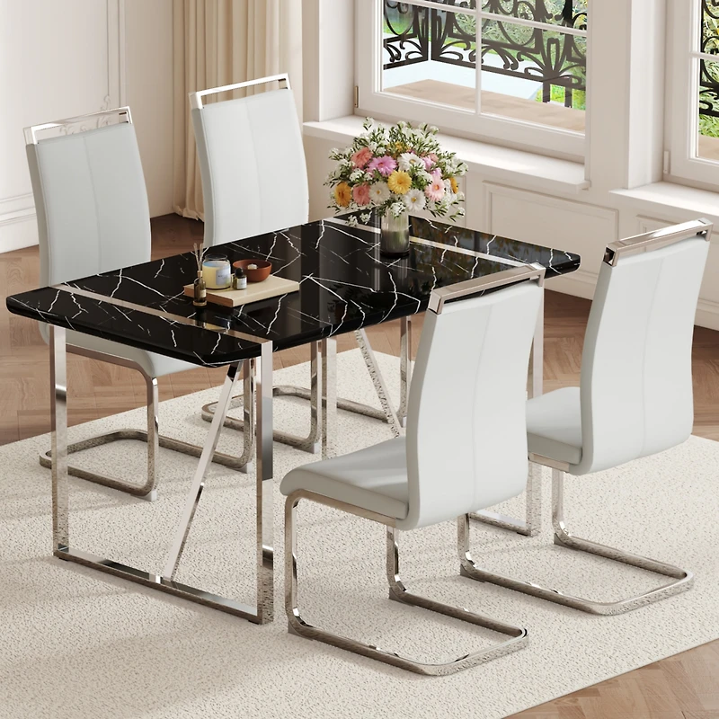 Streamdale Industrial Black Dining Table with 4 Pu Cushion Chairs