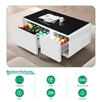 Streamdale Furniture Modern Smart Coffee Table with Built-in Fridge, Bluetooth Speaker, Wireless Charging, Touch Control Panel, Usb Ports, Outlet Prot