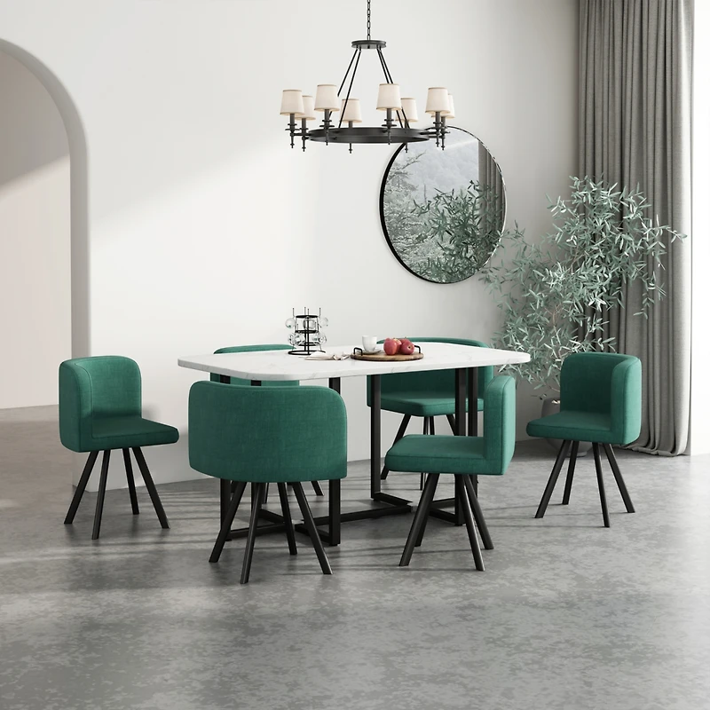 Modern 7 Pieces Dining Table Set, Rectangle Dining Table with 6 Chairs for Dining Room, Kitchen