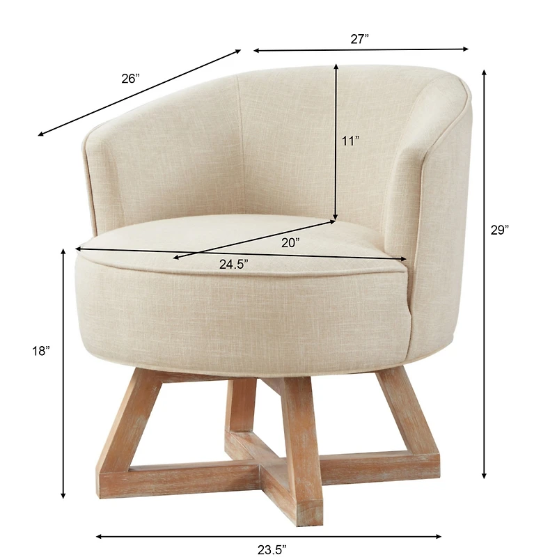 Streamdale Furniture Swivel chair with cross-shaped wooden base, Lounge chair with solid wood legs, 360freely Swivel chair, Classic linen Fabric for l