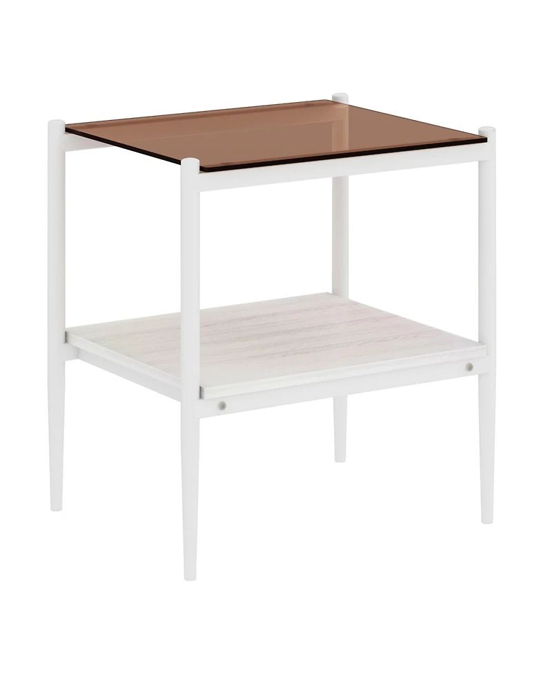 Streamdale Furniture Set of 2 Rectangle End Table, Tempered Glass Tabletop with Mdf layer, Modern Table for Living Room