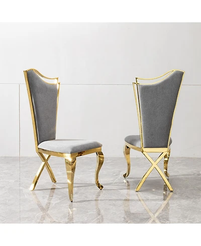 Simplie Fun Gorgeous Streamlined High Back Grey fabric stainless steel dining chair, set of 2