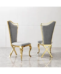 Simplie Fun Gorgeous Streamlined High Back Grey fabric stainless steel dining chair, set of 2