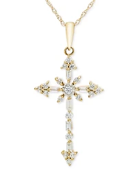 Diamond Round & Baguette Ornate Cross 18" Pendant Necklace (1/4 ct. t.w.) in 14k Two-Tone Gold