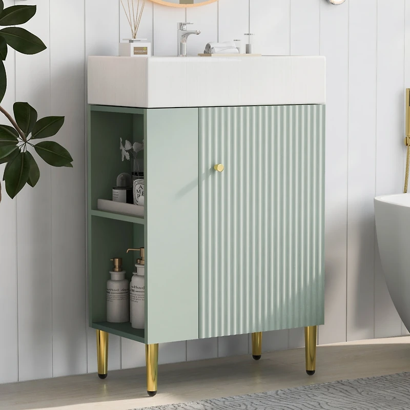 Streamdale Modern 21.6" Green Vanity Cabinet with Ceramic Sink