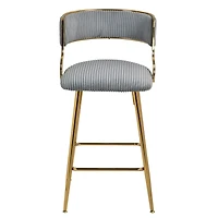 Simplie Fun Set Of 2,26" Counter height bar stools Corduroy kitchen island counter bar stool with back, golden chromed base and footrest (Grey)