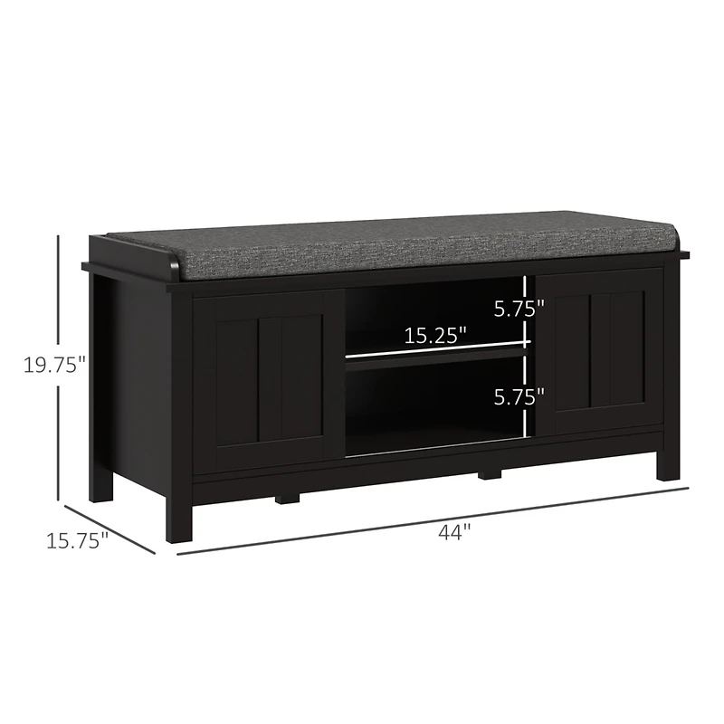 Entryway Shoe Bench Storage Ottoman with Sliding Doors, Adjustable Shelving, 6 Compartments, and Padded Seat, Holds 10 Pairs, Black