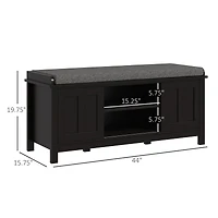 Entryway Shoe Bench Storage Ottoman with Sliding Doors, Adjustable Shelving, 6 Compartments, and Padded Seat, Holds 10 Pairs, Black