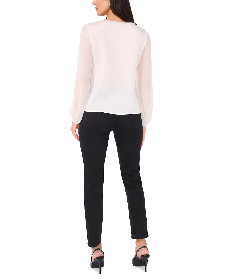 Vince Camuto Women's Rhinestone-Trim Sheer-Sleeve Top