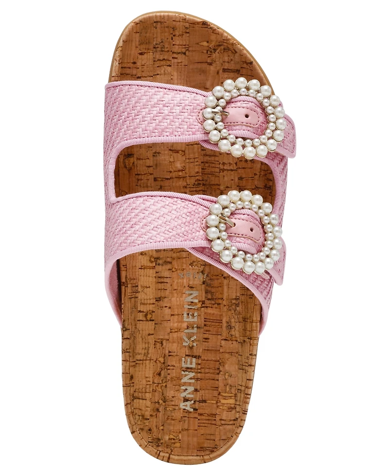 Anne Klein Women's Happy Double Band Embellished Buckle Footbed Sandals