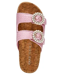 Anne Klein Women's Happy Double Band Embellished Buckle Footbed Sandals