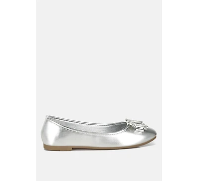 Navik Rhinestone Buckle Metallic Ballerinas