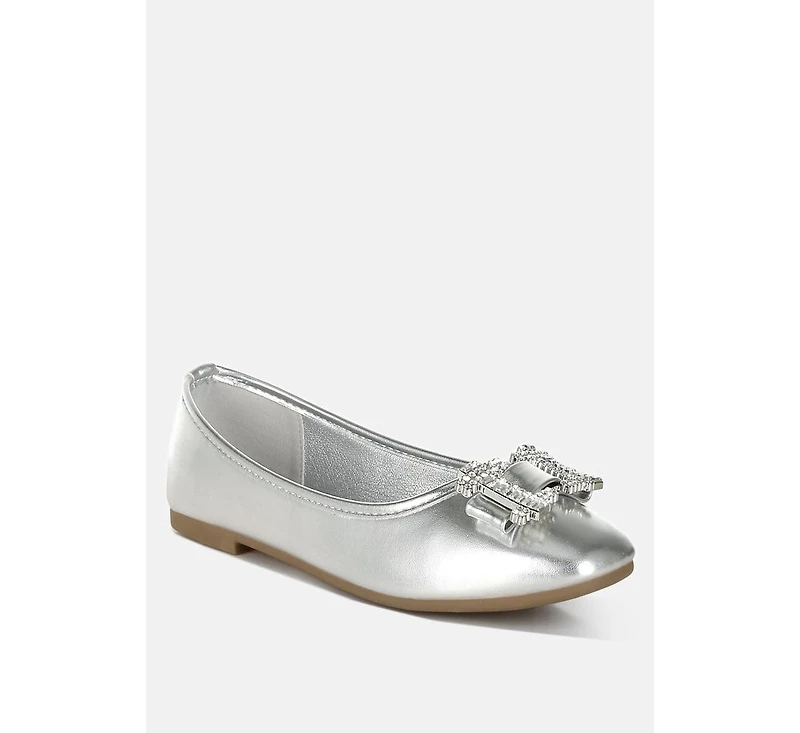 Navik Rhinestone Buckle Metallic Ballerinas