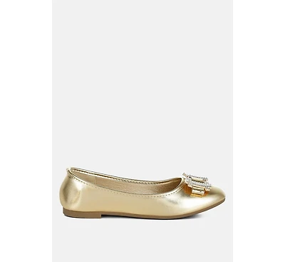 Navik Rhinestone Buckle Metallic Ballerinas