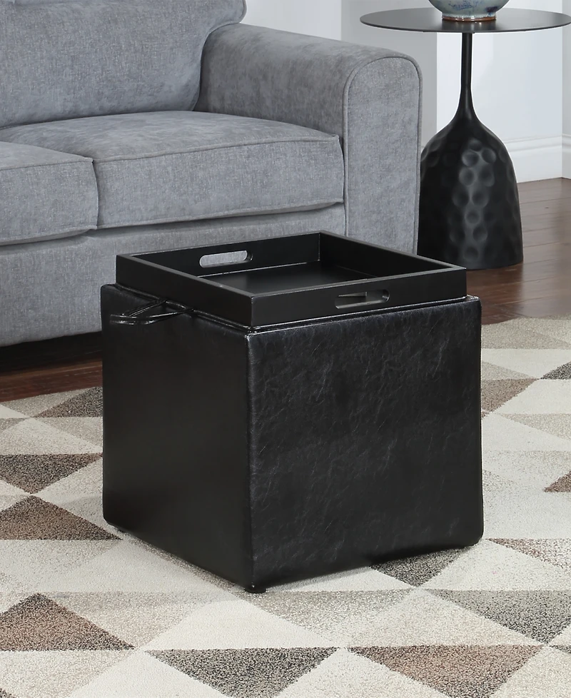 Convenience Concepts 17.5" Faux Leather Park Avenue Ottoman with Stool and Tray