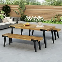 Streamdale Furniture Acacia Wood Outdoor Dining Set: Table And 2 Benches, Uv And Rust-Resistant