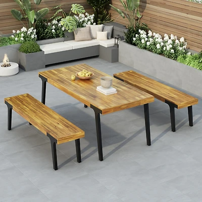 Streamdale Furniture Acacia Wood Outdoor Dining Set: Table And 2 Benches, Uv And Rust-Resistant