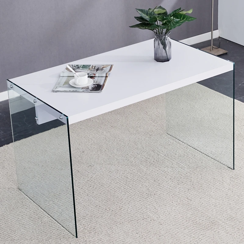 Streamdale Modern Coffee Table Mdf Top, Clear Glass Sides