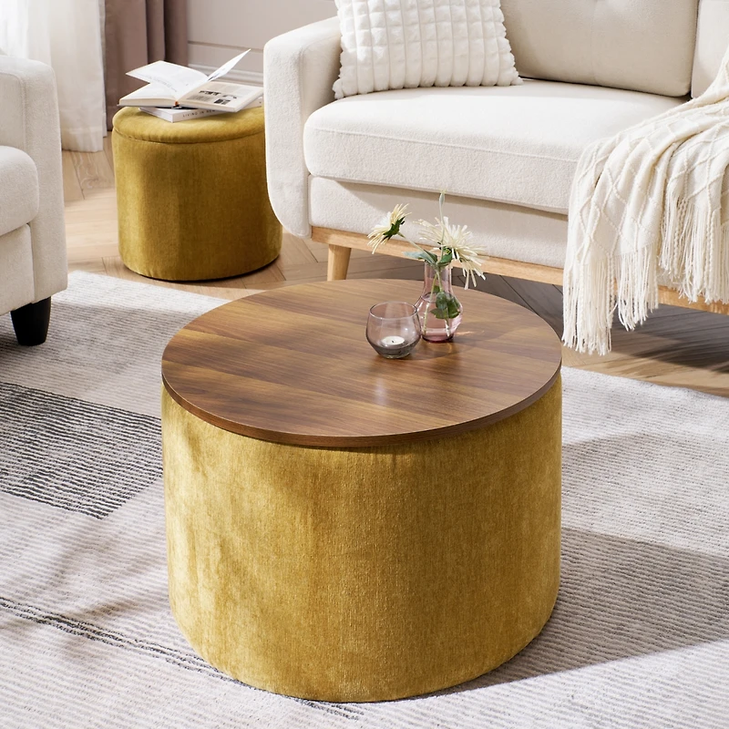Streamdale Chenille Storage Ottoman with Stool and Desktop