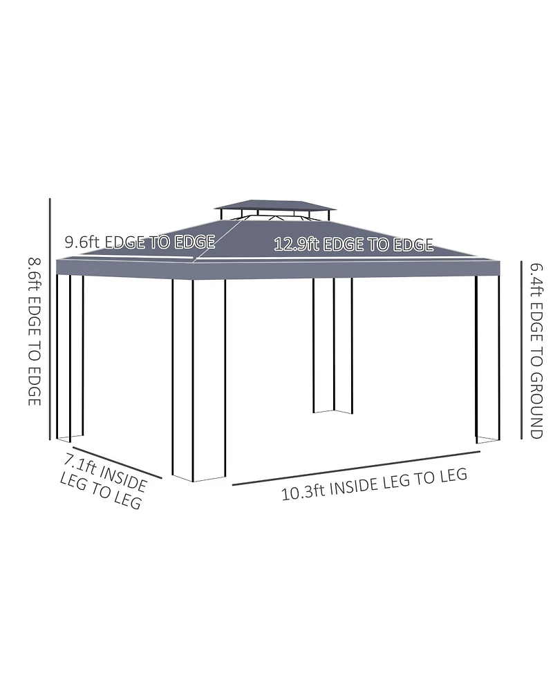 10' x 13' Patio Gazebo, Double Roof Outdoor Gazebo Canopy Shelter with Screen Decorate Corner Frame, for Garden, Lawn, Backyard and Deck, Gray