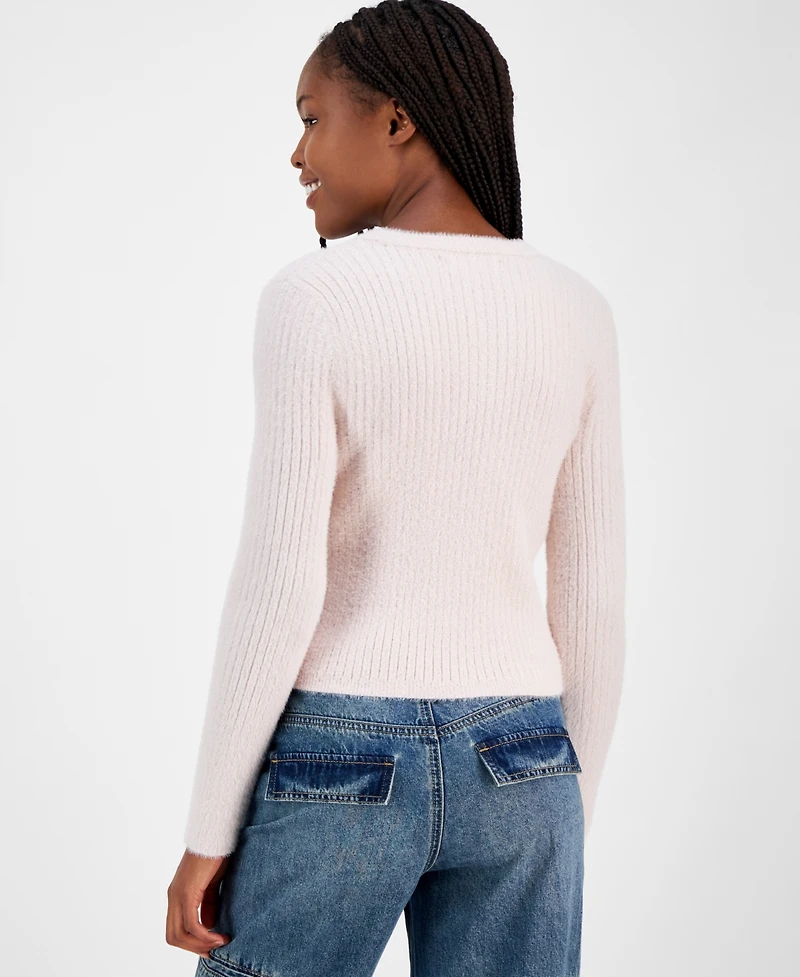 Madden Girl Juniors' Lurex Eyelash Crewneck Sweater