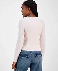 Madden Girl Juniors' Lurex Eyelash Crewneck Sweater