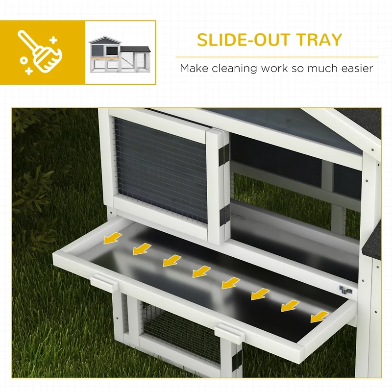 58" Rabbit Hutch, Wooden Bunny Hutch, Guinea Pig Cage, Small Animal Enclosure with Run Area, Removable Tray, Asphalt Roof, Lockable Doors and Ram