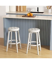 30" Swivel Bar Stool Set of 2 Upholstered Bar Height Rubber Wood Frame