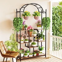 Unho 5-Tier Tall Plant Stand Arched Metal Flower Display Holder Hanging Hooks