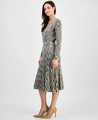 Robbie Bee Women's Long-Sleeve Knit Belted Dress