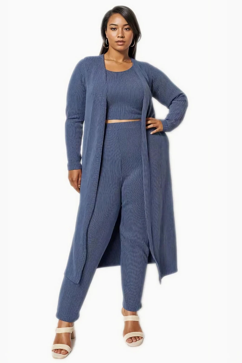 L I V D Women's Plus Size Luna Three Piece Rib Set
