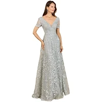 Lara Women's Short Sleeve Lace A-Line Dress with V-Neckline