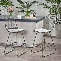 Streamdale Geometric Counter Stools with Durable Frame and Water-Resistant Cushions (Set of 2)