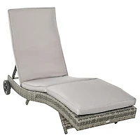 Chaise Lounge Pool Chair, Outdoor Pe Rattan Cushioned Patio Sun Lounger w/ 5-Level Adjustable Backrest & Wheels for Easy Movement, Wicker, Gray