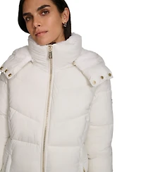 Calvin Klein Women's Hooded Faux-Fur-Lined Midi Puffer Coat