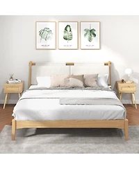 Gymax 2 Pcs Nightstand Bedside Sofa Table with Rattan Drawer for Bedroom & Living Room