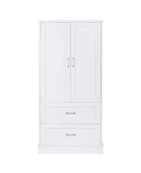 Simplie Fun Tall Bathroom Storage Cabinet, Cabinet with Two Doors and Drawers, Adjustable Shelf, Mdf Board, White