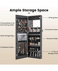 Sugift 42.5 Inches Lockable Jewelry Mirror Wall Cabinet with 3-Color Led Lights