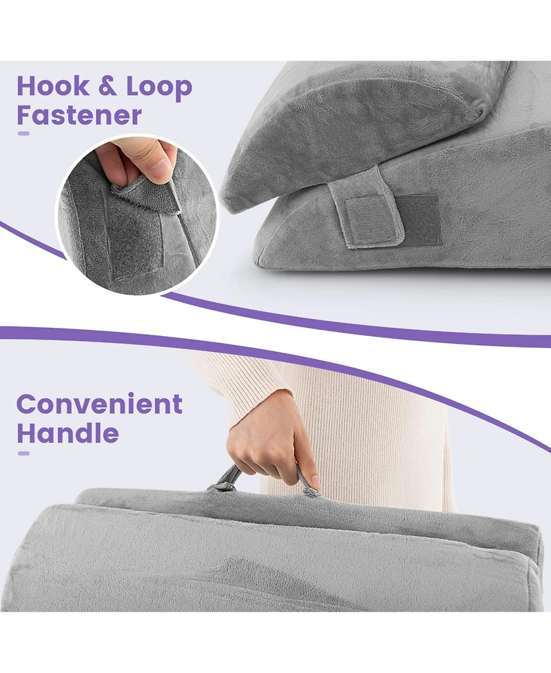 Sugift 3 Pieces Orthopedic Bed Wedge Pillow Set Adjustable Support for Back Neck