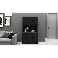 Simplie Fun 71" Kitchen Pantry Storage Cabinet with Microwave Oven Countertop, Freestanding Hutch Cabinet with Adjustable Shelves, 6 Doors and 1 Drawe