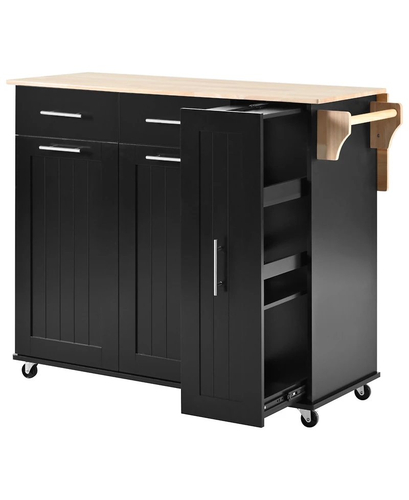 Simplie Fun Kitchen Island with Drop Leaf, Kitchen Storage Cart with 3 Tier Pull Out Cabinet Organizer, Internal Storage Rack, Rolling Kitchen Cart on