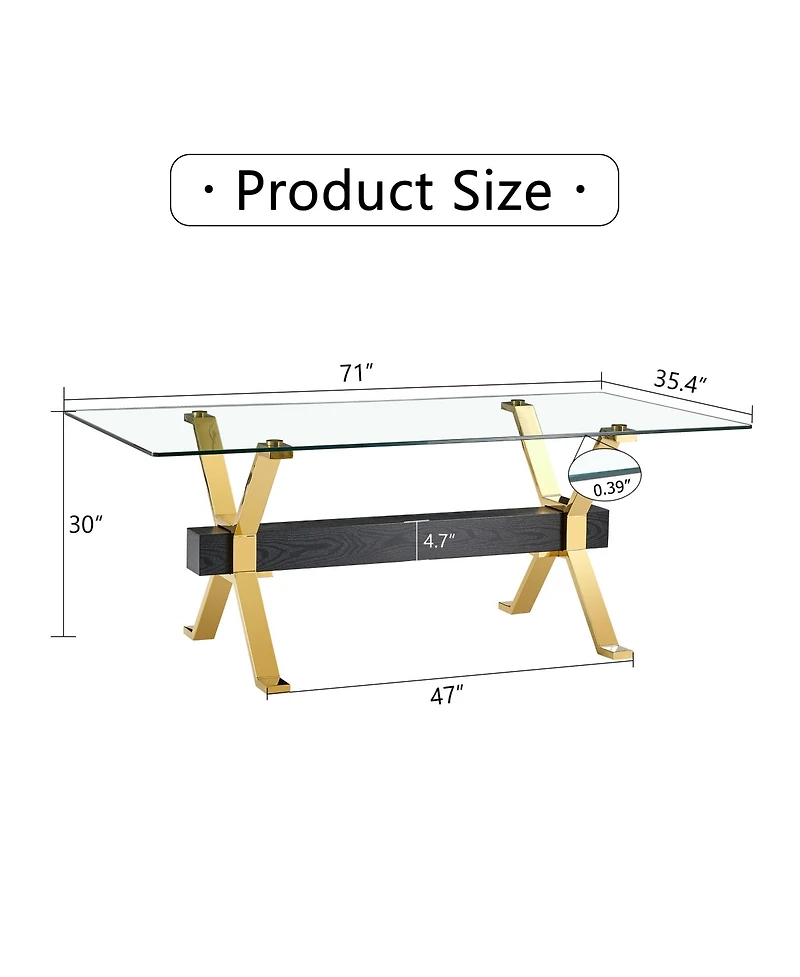 Streamdale Furniture Streamdale Modern Tempered Glass Dining Table with Gold Legs