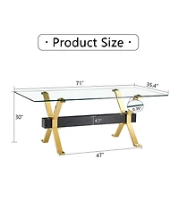 Streamdale Furniture Streamdale Modern Tempered Glass Dining Table with Gold Legs