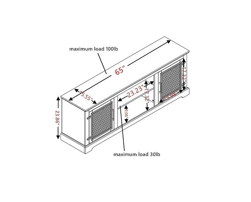 Streamdale Furniture Natural Rattan Door Cabinet with Adjustable Shelf Wood, Farmhouse Rattan Tv Stand Console Table for TVs up to 70 Inches, Storage