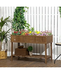 43x18x30in Raised Garden Bed with 8 Pockets and Shelf, Wooden Elevated Planter Box with Legs to Grow Herbs, Vegetables, and Flowers, Dark Brown